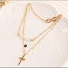 Trendy temperament Multi-layer metal cross inverted 8 collarbone chain Rice bead versatile necklace