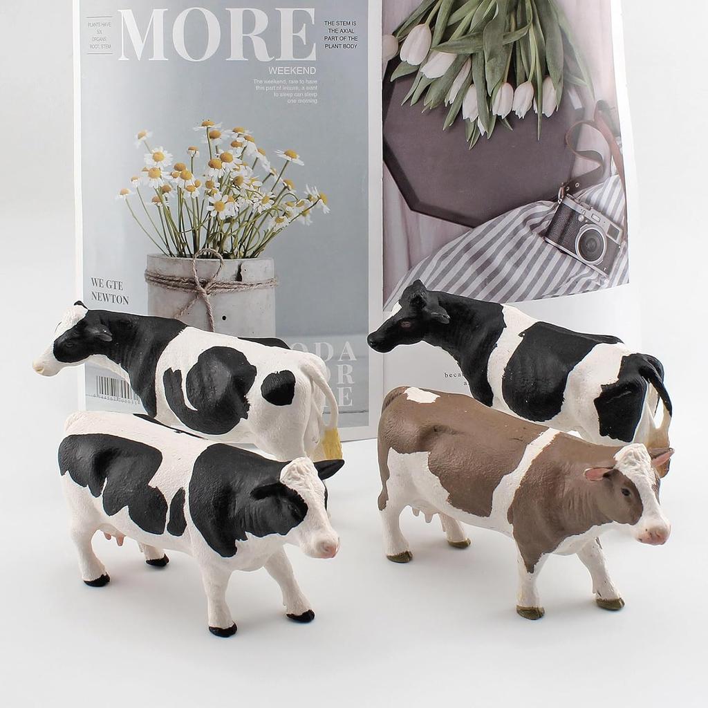 LC JoyCre Cow Figure Toys 4PCS Realistic Big Cows Figurines Toys for Toddlers Simmental Cows Holstein Cow Figures for Kids Birthday 3 4 5 6 Year Old