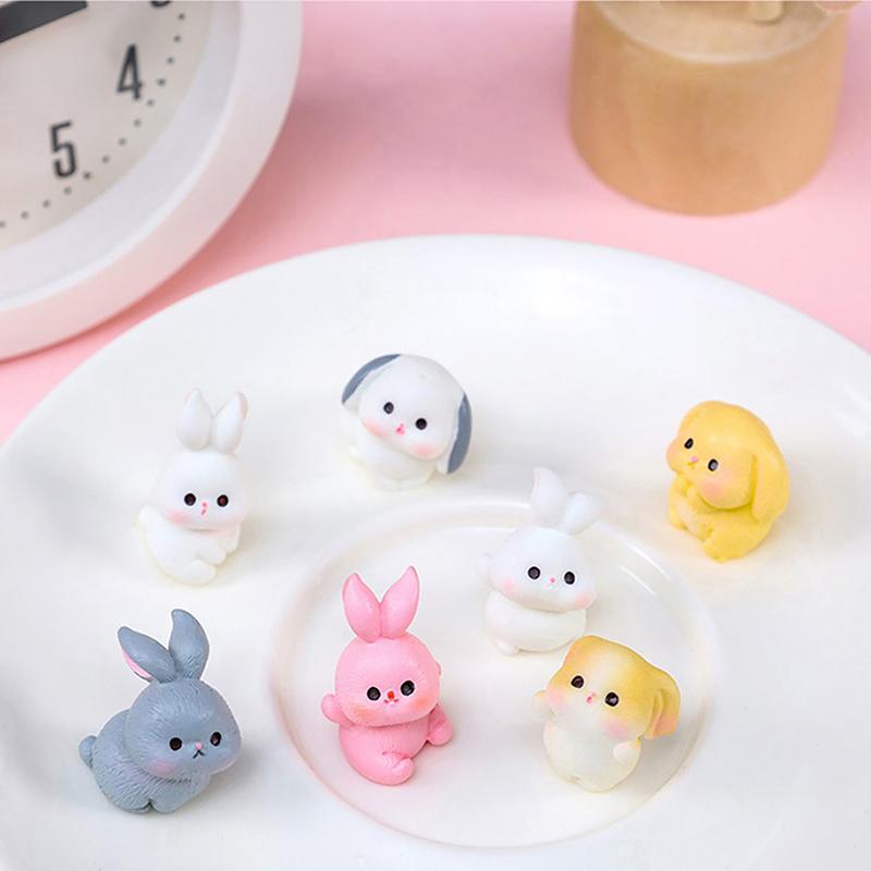 Figurine Miniature Cute Rabbit Micro Landscape Resin Ornaments For Home Decoration Kawaii Animal Bunny Room Desk Decor Gift