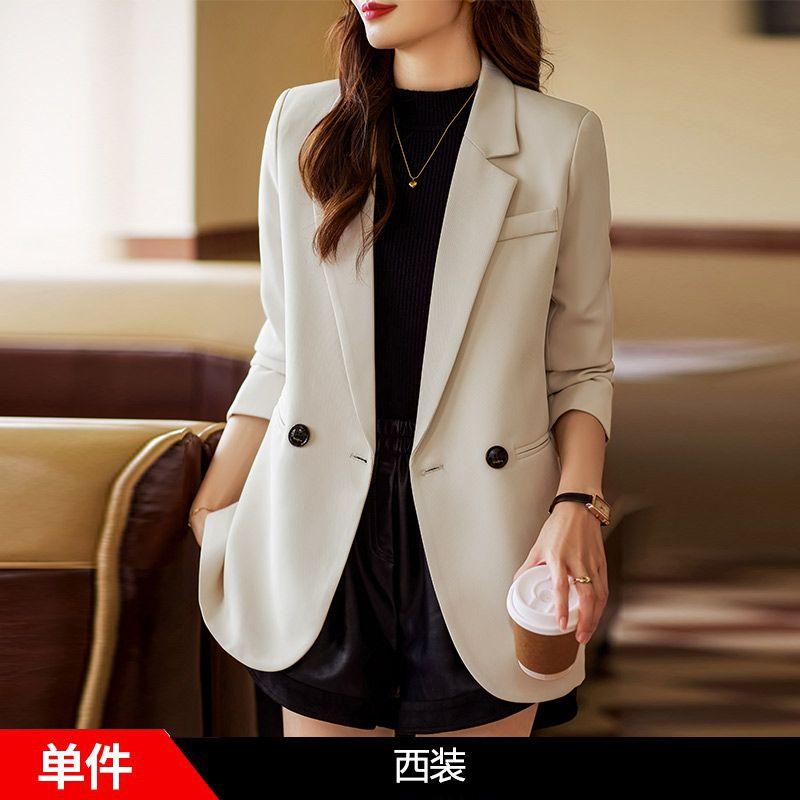 

Осень Зима Элегантные Блейзеры Женские Длинный Рукав Свободный Повседневный Костюм Женский Однотонный Универсальный Пиджак Пальто Топ L абрикосовый