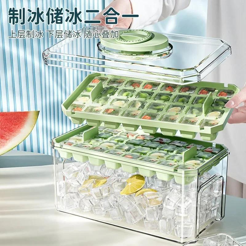 Press Type Ice Cube Mold Ice Cube Tray with Storage Box Silicone Molds Beer Quick-freeze Home Gadgets Kitchen Accessories