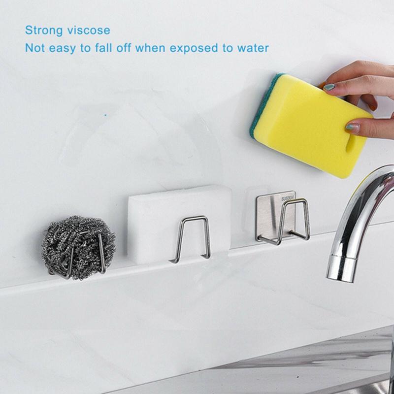 Kitchen Accessories Punch Free Sponges Holder Storage Hook Shelf Bathroom Stainless Steel Storage Holder Bathroom Accessories