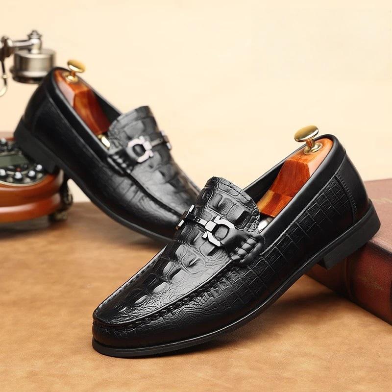 

Men s shoes breathable new trend crocodile pattern shoes cowhide dress men s casual leather shoes 38