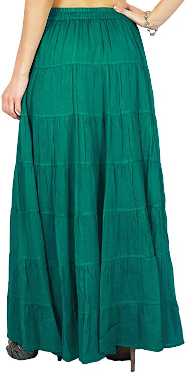 Phagun Damen Sommer Baumwolle Ziegelrot Rock Ethnisches Design Kordelzug Taille -