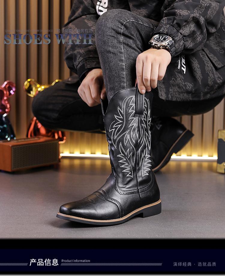 Vintage embroidered Martin boots men's autumn and winter brown thick heel boots Internet celebrity knight boots short boots Western cowboy boots 38-48