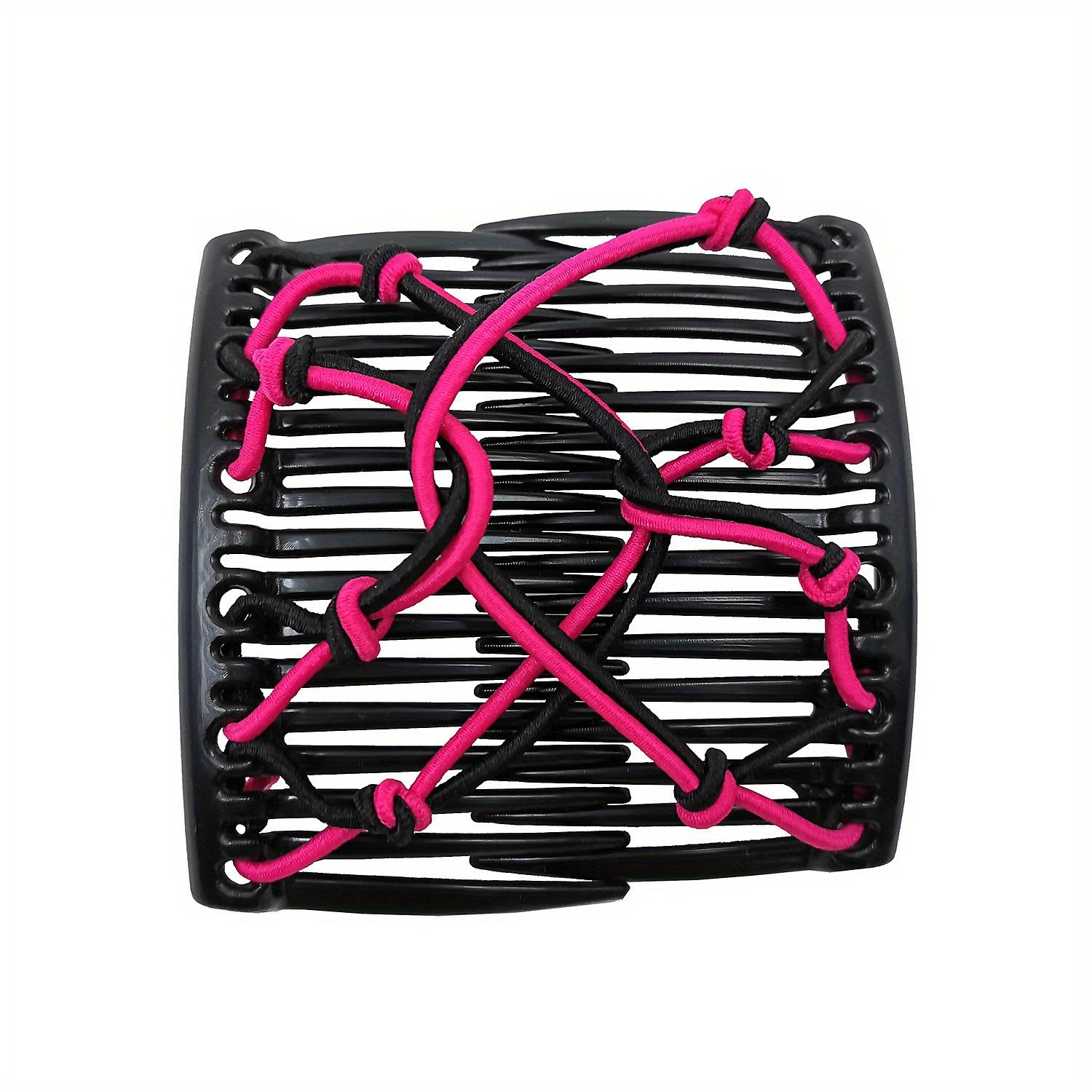 

Adjustable Double Slide Comb Hair Clip for Women - Stretchy Elastic Hair Accessory for Easy Hair Styling рожевий червоний колір