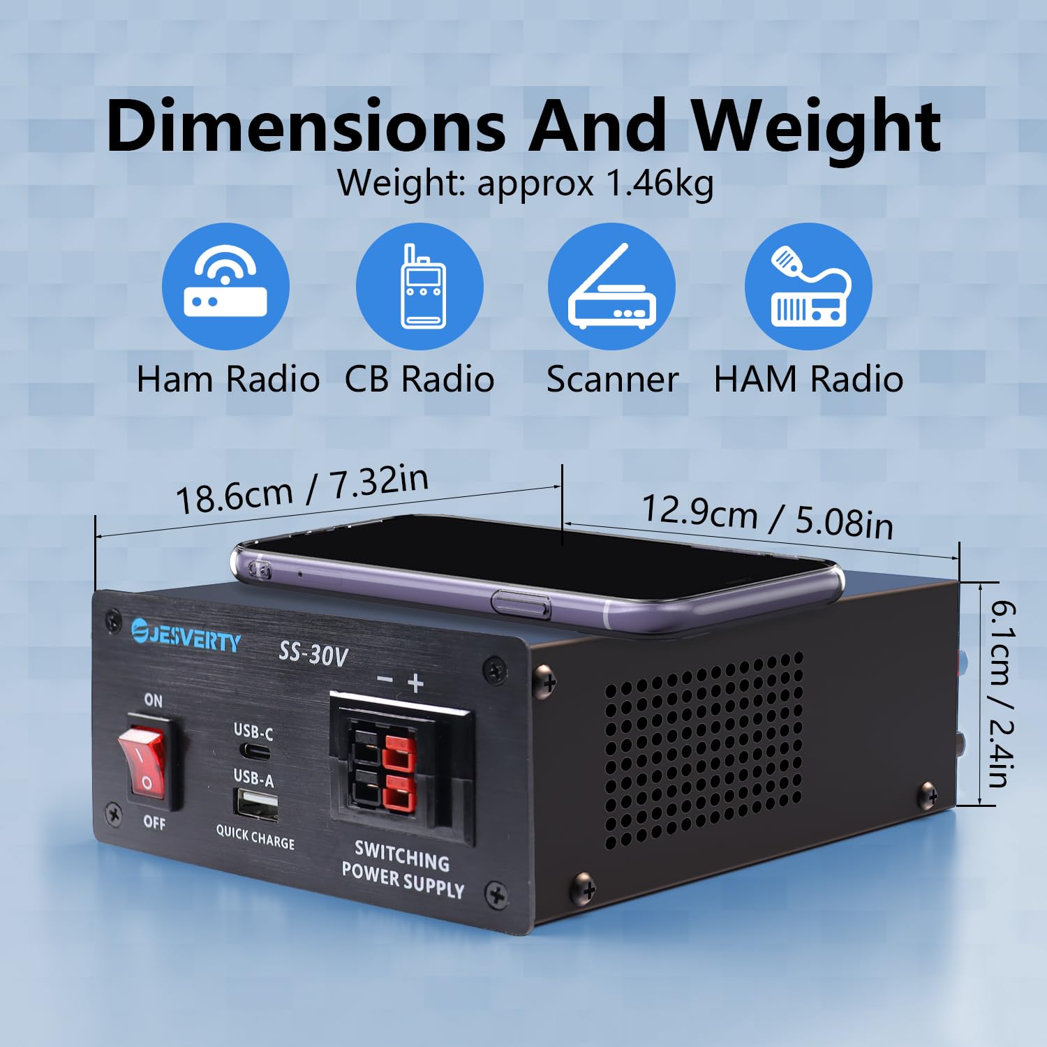 

SS-30V 13.8V 30A DC Лабораторний блок живлення, 20W USB/Type-C, клеми Anderson та 1/4 для радіоаматорів United States