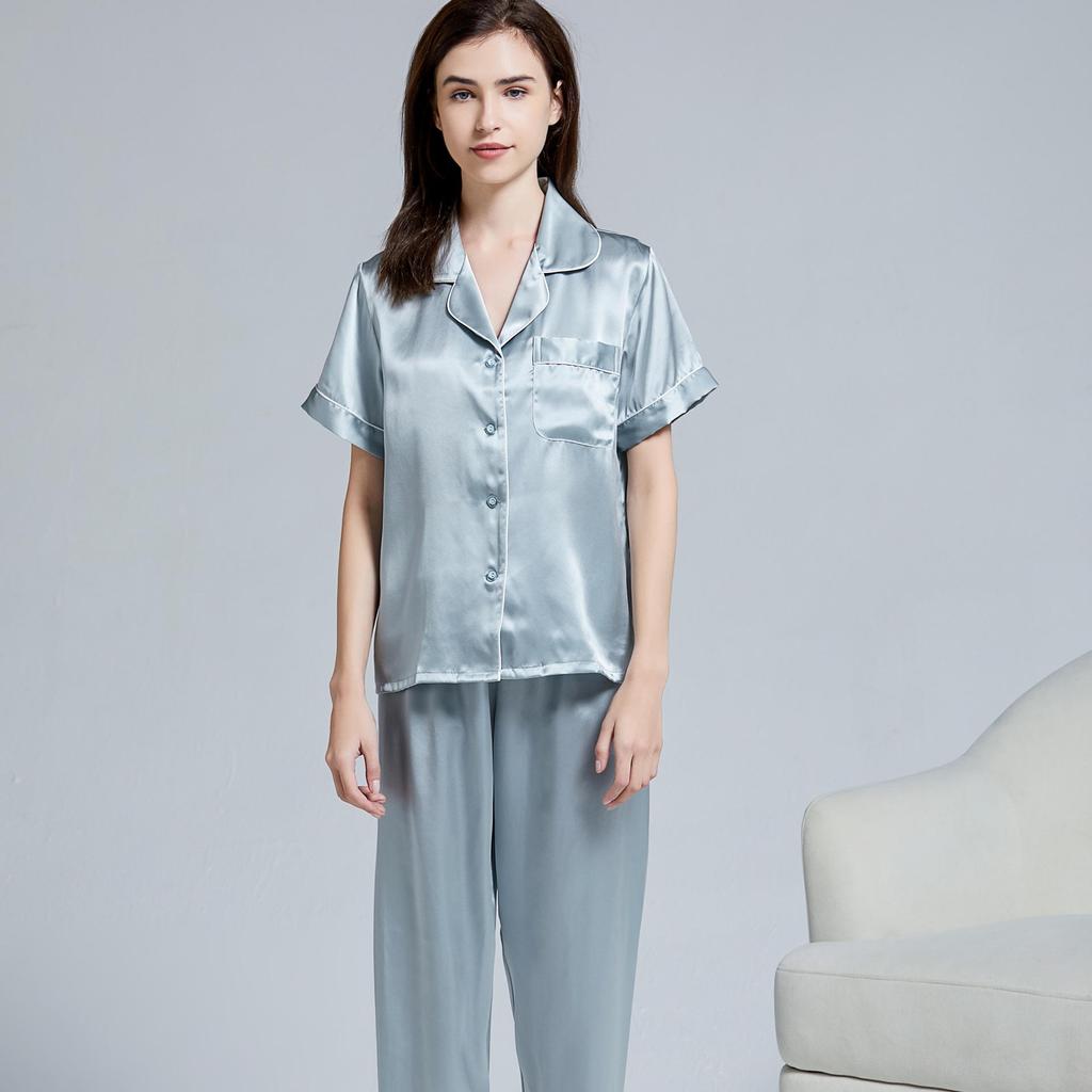 Women's Long Sleeve Silk Pajama Set - 100% Mulberry, Versatile for Spring/Summer, Indoor/Outdoor Wear