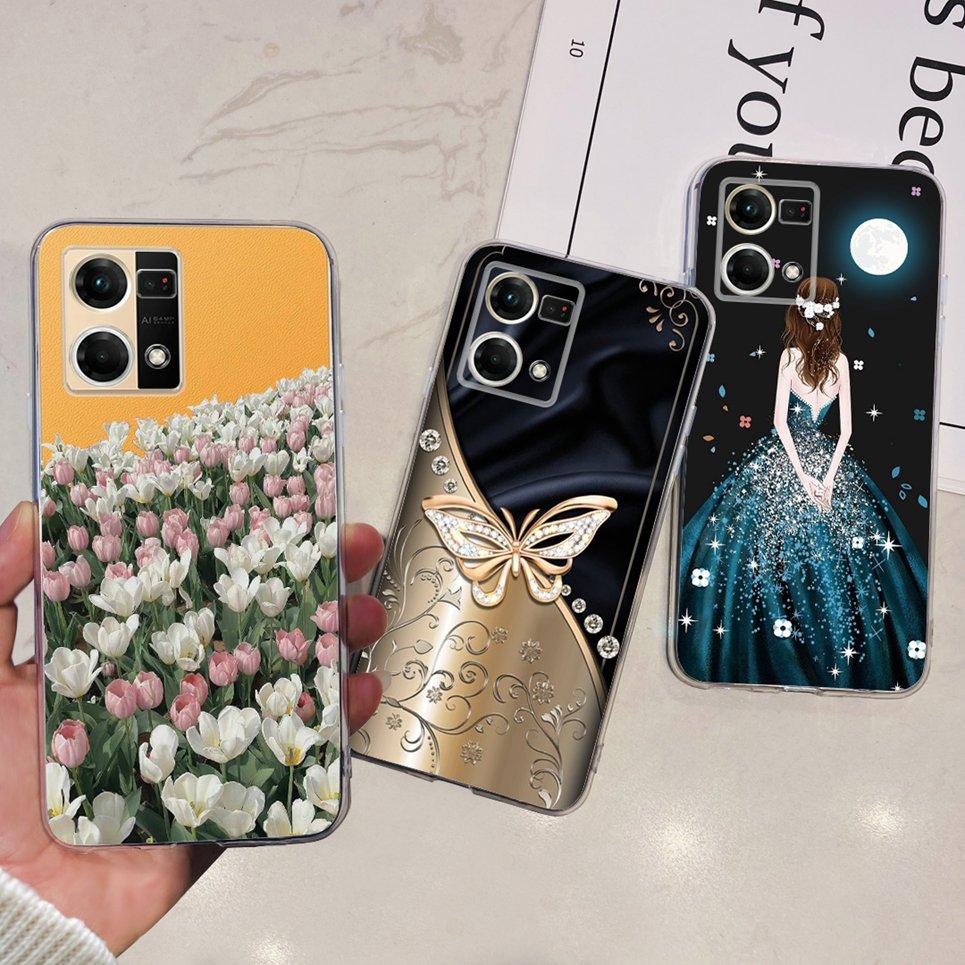 For Oppo Reno7 4G Case CPH2363 Cute Cat Dinosaur Flower Soft  Clear silicone Protector Back Cover For Oppo Reno 7 Phone Capa