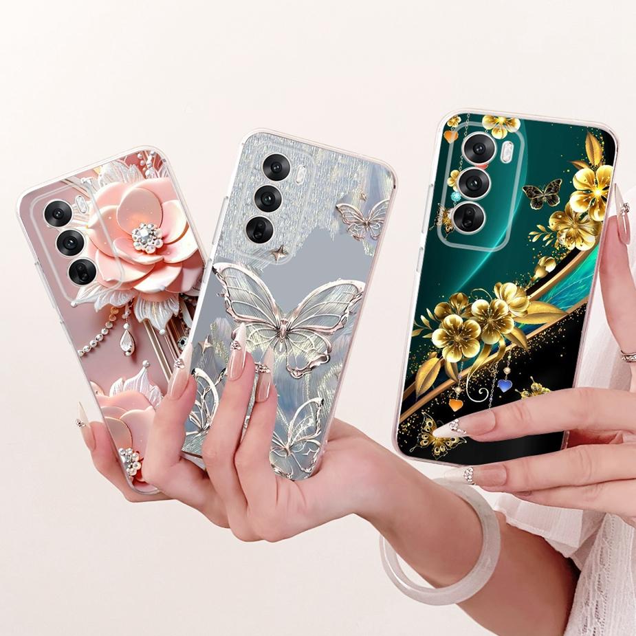 For Oppo Reno12 Pro Case CPH2629 Luxury Flowers Butterfly Painted Cover Soft Silicone Case For Oppo Reno 12 Pro Reno12 5G Fundas