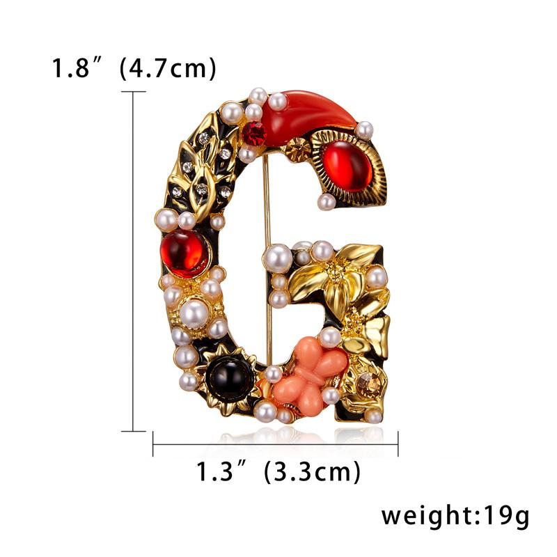 

1Pc Safety Pin Personality Clothing Decoration Retro Pearl Sweet Letter Brooch Water Diamond Metal Brooch G