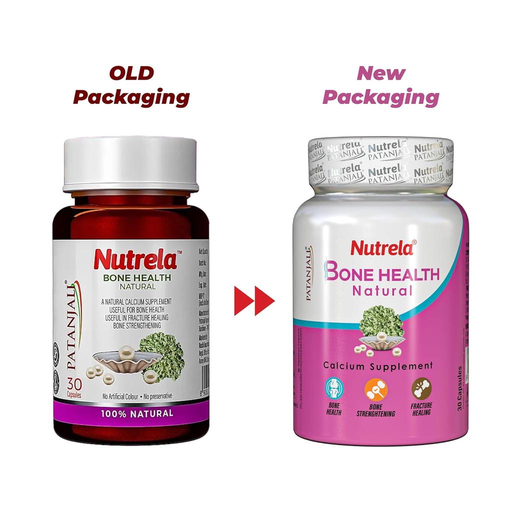 Nutrela Bone Health Natural Calcium Supplement for Men & Women 30 Capsules for Strong Bones