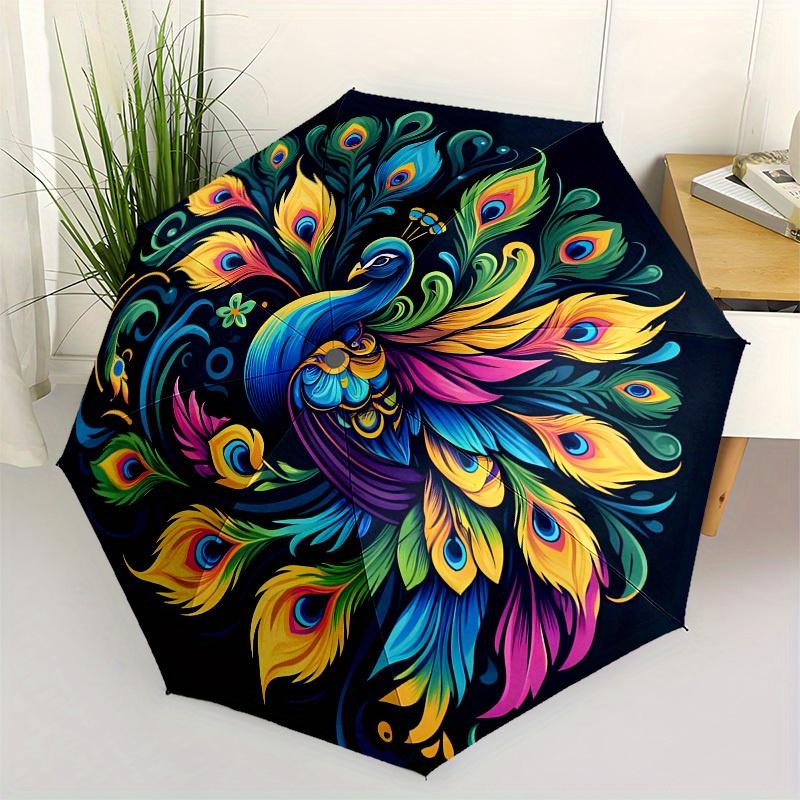 

1pc Colorful Peacock Feather Mandala Umbrella with Plastic Handle,Suitable for All Seasons Home Travel Outdoor UmbrellaB1611
