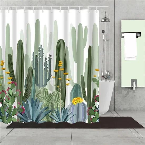 Tropical Cactus Plant Pineapple Shower Curtains Bathroom Frabic Waterproof Polyester Bath Curtain