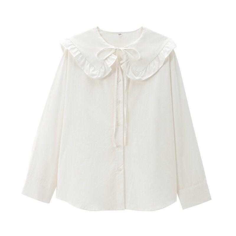 Fashion Style 2024 Autumn New Women's Clothing Stylish Cotton Small Round Lapel Long Sleeve Shirt 4786263