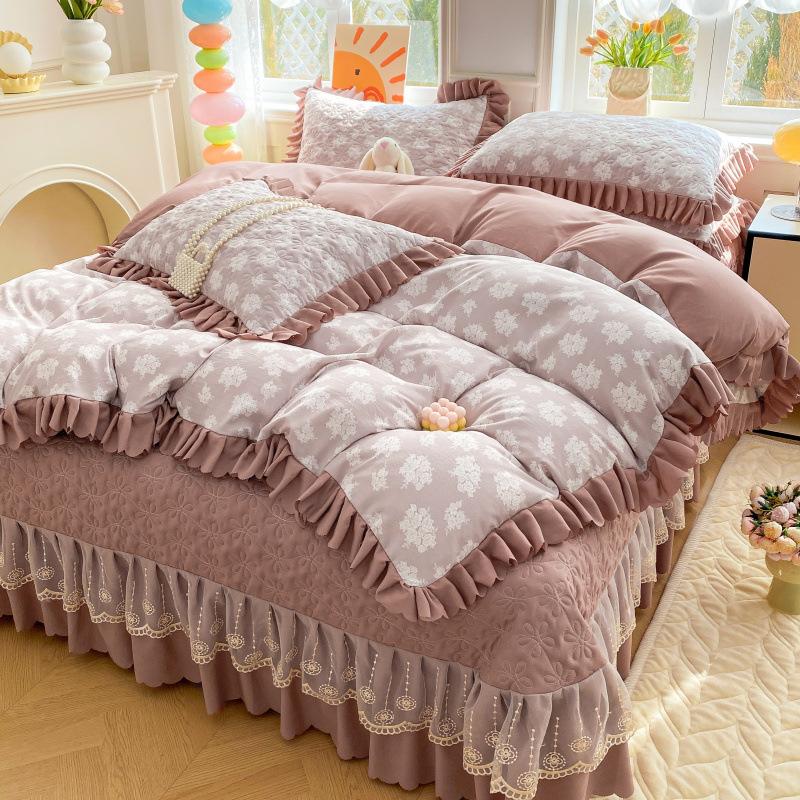 Class A Maternal Infant Grade Bed Cover 4-Pcs Set Of Thickened Padded Sheets 3-Pcs Set Of Small Bamboo Cotton Jacquard Quilt Cover Autumn  Winter