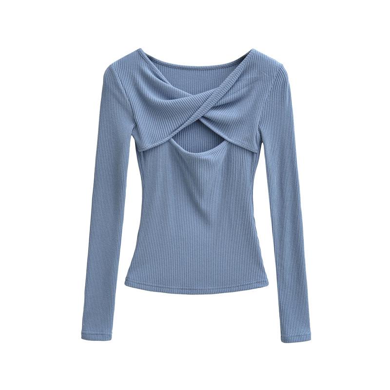 Pure Desire Slimming Hollow Long Sleeve Women s Chic Top Medium синий