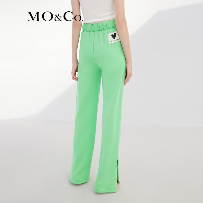 MO&Co. Women's Heart Logo Drawstring Slit Wide-Leg Sweatpants