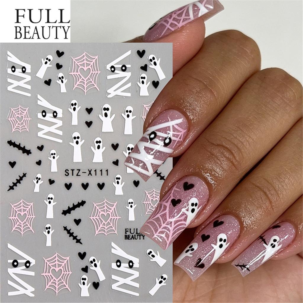 New nail art stickers Halloween pink love spider web mummy bandage love ghost nail stickers
