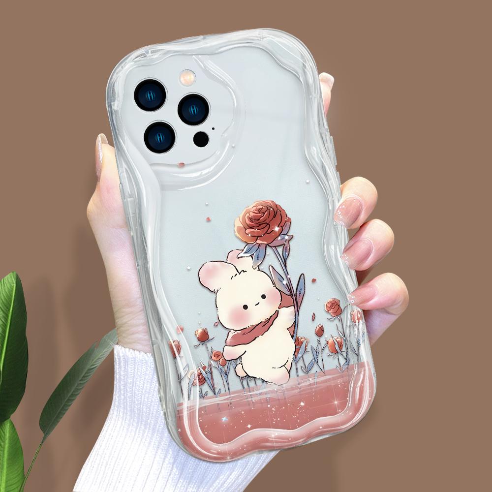 Cartoon Pattern Cream Texture Casing Wavy Edge Soft Silicone Cover Phone Case for IPhone Samsung Huawei Honor Xiaomi Redmi Infinix Tecno