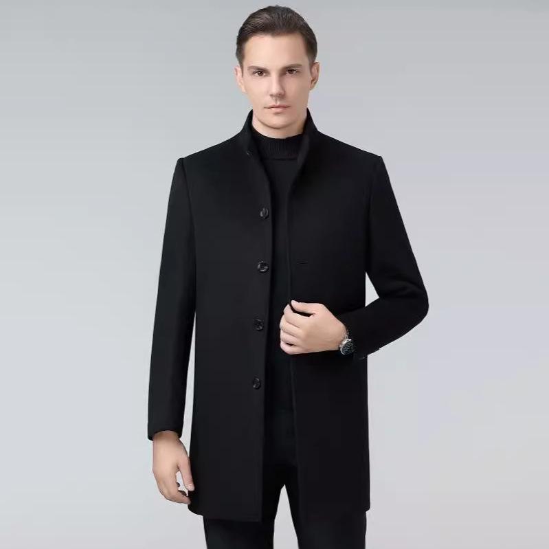 High-Quality Men's Double-Faced Wool Coat with Down Liner: Autumn/Winter Business Casual Stand Collar