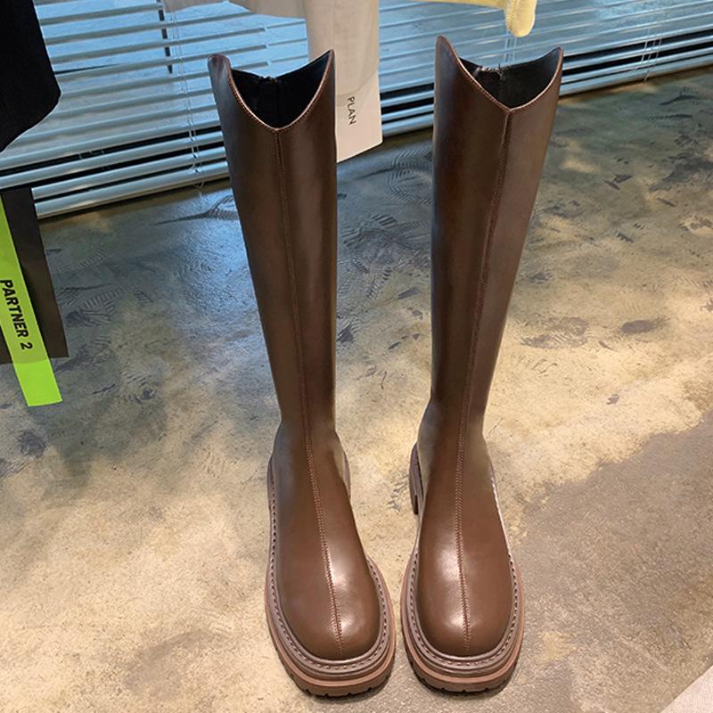 V-mouth rear zipper but knee boots women's small thick-soled high boots knight boots -
