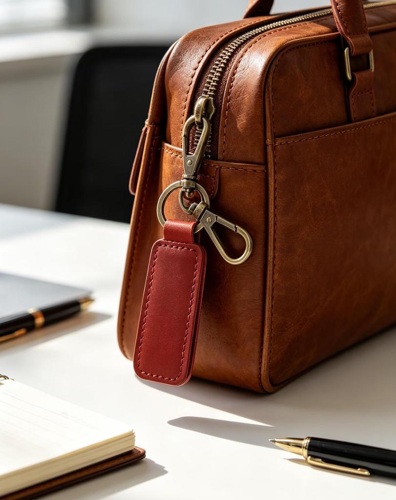 Handmade Genuine Leather Retro Cowhide Antique Copper Color Car Keychain AIXUANUnique Keychain, (Red)