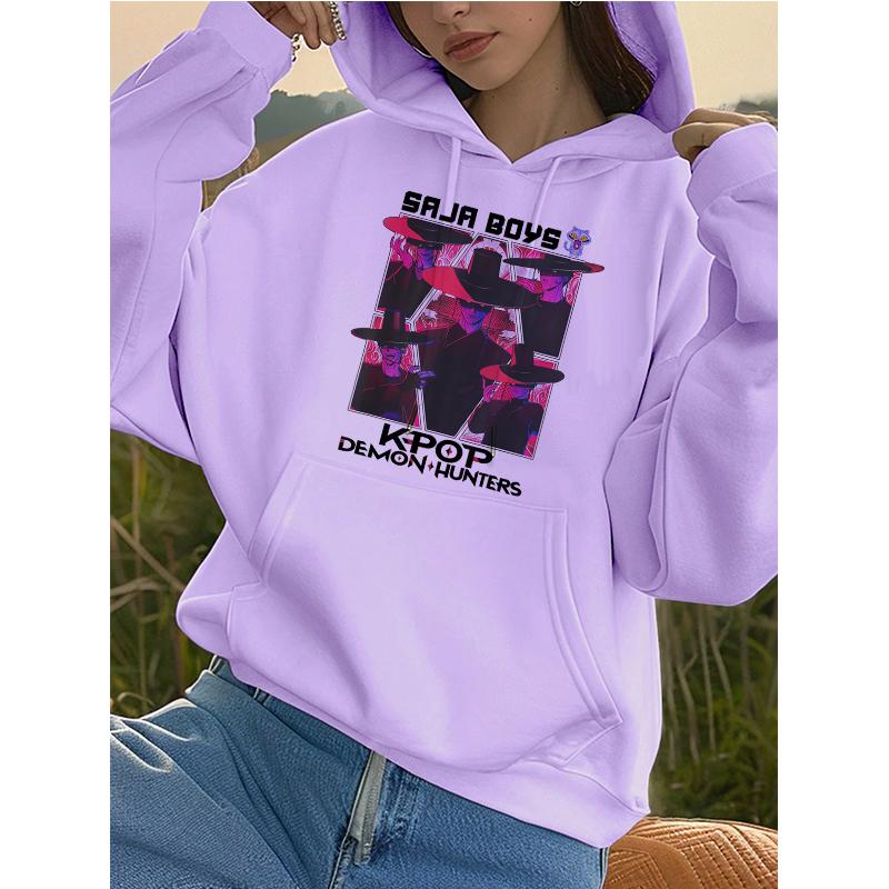 Kpop Demon Hunters Tiger Pocket Hoodies Manga Harajuku Hoody Hooded Women's Autumn Winter Sweatshirts Girls Pullovers Clothes