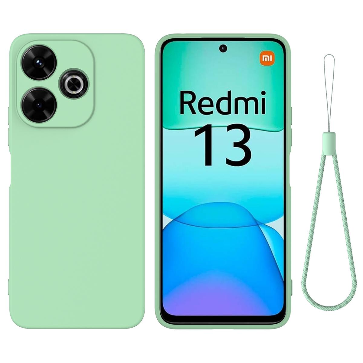 

For Xiaomi Redmi 13 5G/13 4G/Note 13R 5G/Poco M6 4G Case Liquid Silicone Phone Cover with Wrist Strap Green