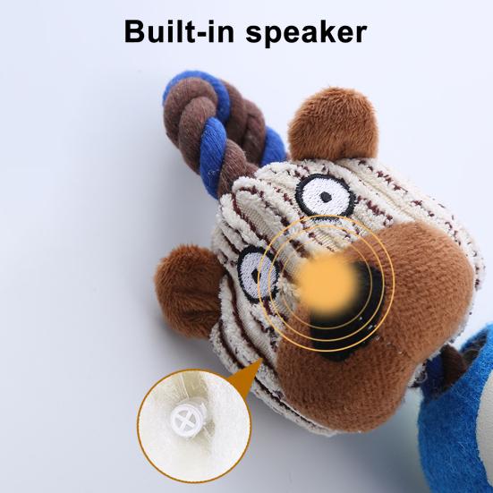 Plüsch Hundespielzeug Quietschende Tierkopf Tennisball Hund Kauspielzeug Interaktiver Seilknoten Zahnungsspielzeug für mittelgroße große Hunde Tauziehen Zahnpflege