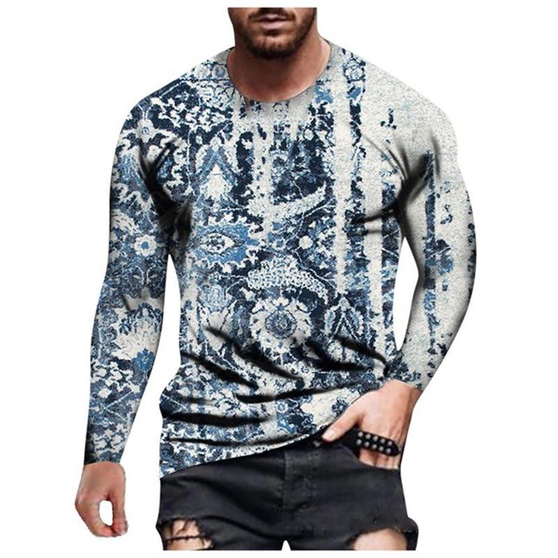 Spring and Autumn Round Neck 3D Graffiti Maker Printed Top Fashionable Casual Long Sleeved Men's T-shirts