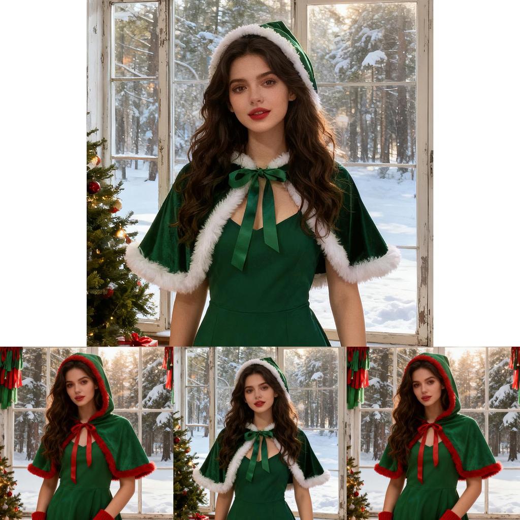 Vintage Holiday Hooded Cloak With Polyester Fabric For Christmas Festivities And Parties