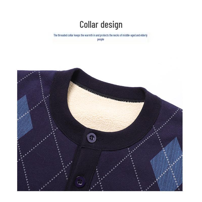 2021 New Lamb Wool Plus Velvet Cardigan: Warm Print Top for Middle-Aged and Elderly