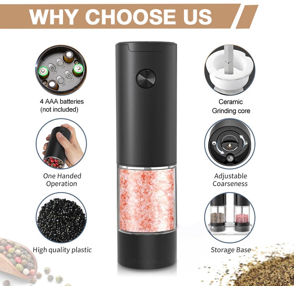 Electric Salt And Pepper Grinder Automatic Salt Pepper Grinder Adjustable Coarseness Spice Mill With LED Light Kitchen Tool Gift