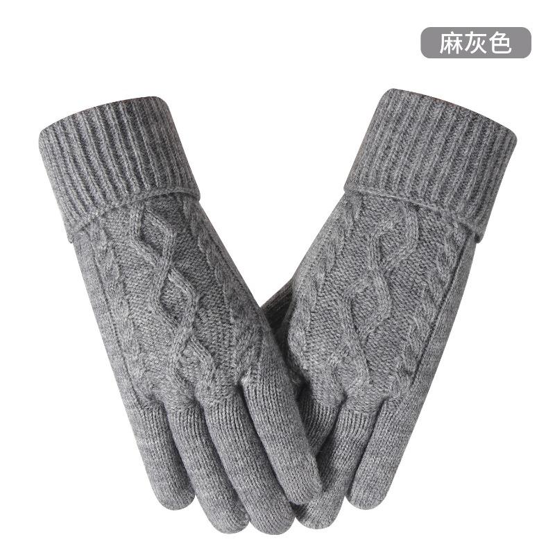 Winter touch screen gloves adult women's knitted gloves piled thickened cold-proof cycling warm gloves