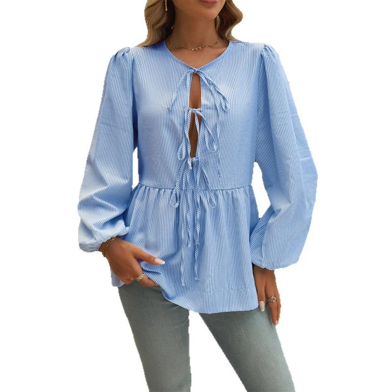 Casual Vacation Style Lace-up Women's Shirt for Summer
