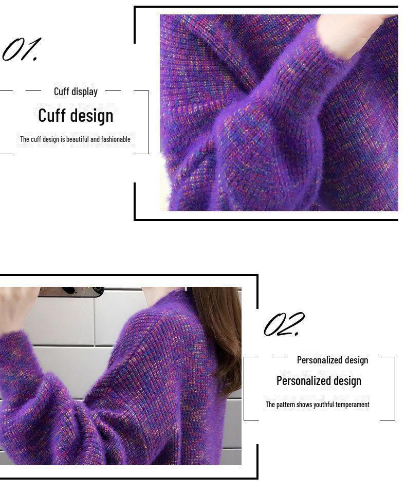 Women's Thick Mink Fleece Sweater - Non-Pilling, Non-Shedding, Loose Fit, Half Turtleneck, Ideal for Spring, Autumn, and Winter.