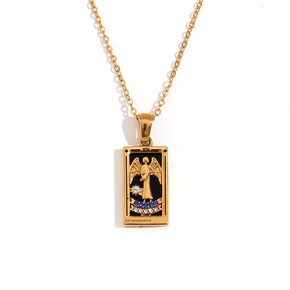 Stainless Steel Necklace Fashion Ins Retro Stainless Steel Dripping Zircon Tarot Necklace M золотой