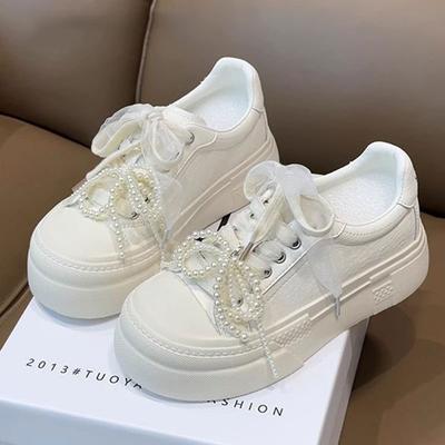 The First Layer of Cowhide~ Genuine Leather Thick-soled Heightening Little White Shoes Women's Shoes 2025 Spring and Summer New Casual Sports B