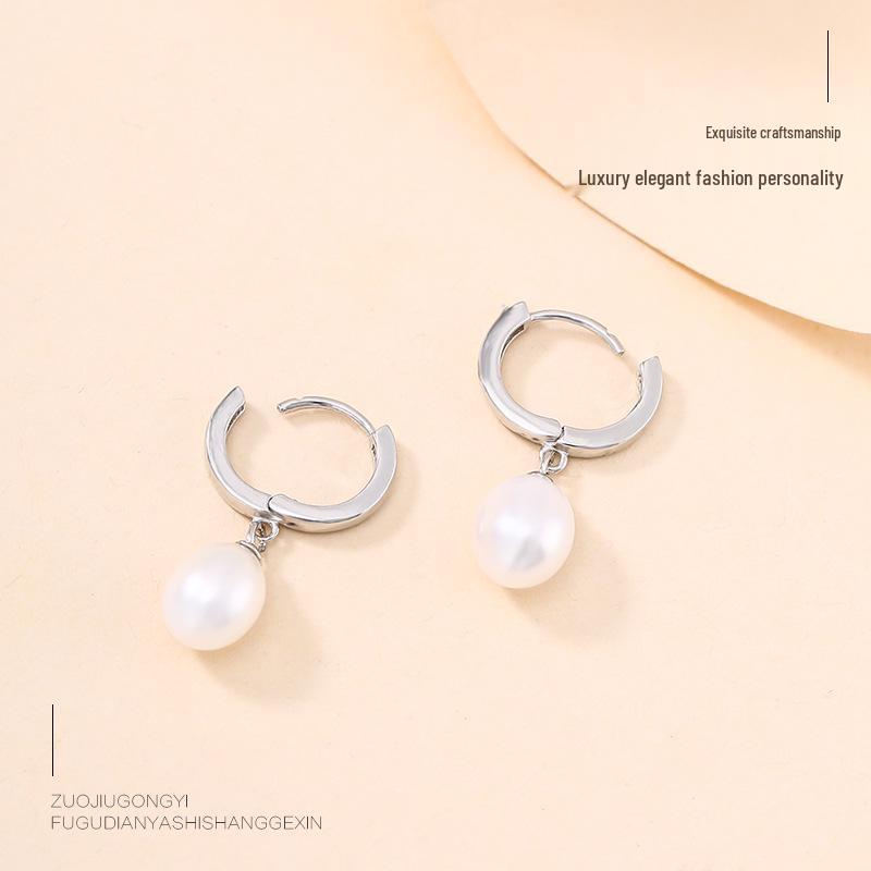 S925 Sterling Silver Pearl Stud Earrings - High-End French Dangle Earrings for Women, Perfect Christmas Gift for Girlfriends