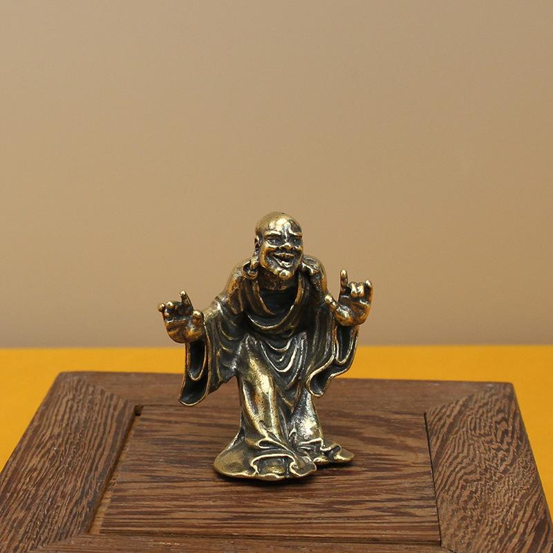 All Brass Eighteen Arhat Ornaments Collection Antique Retro Dragon and Tiger Tabletop Copper Ornaments Solid Mini Copper Man