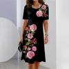 Vintage Floral Print Summer Dress for Women Long Sleeve Comfortable Knee Length Casual Dress with Pockets O Neck