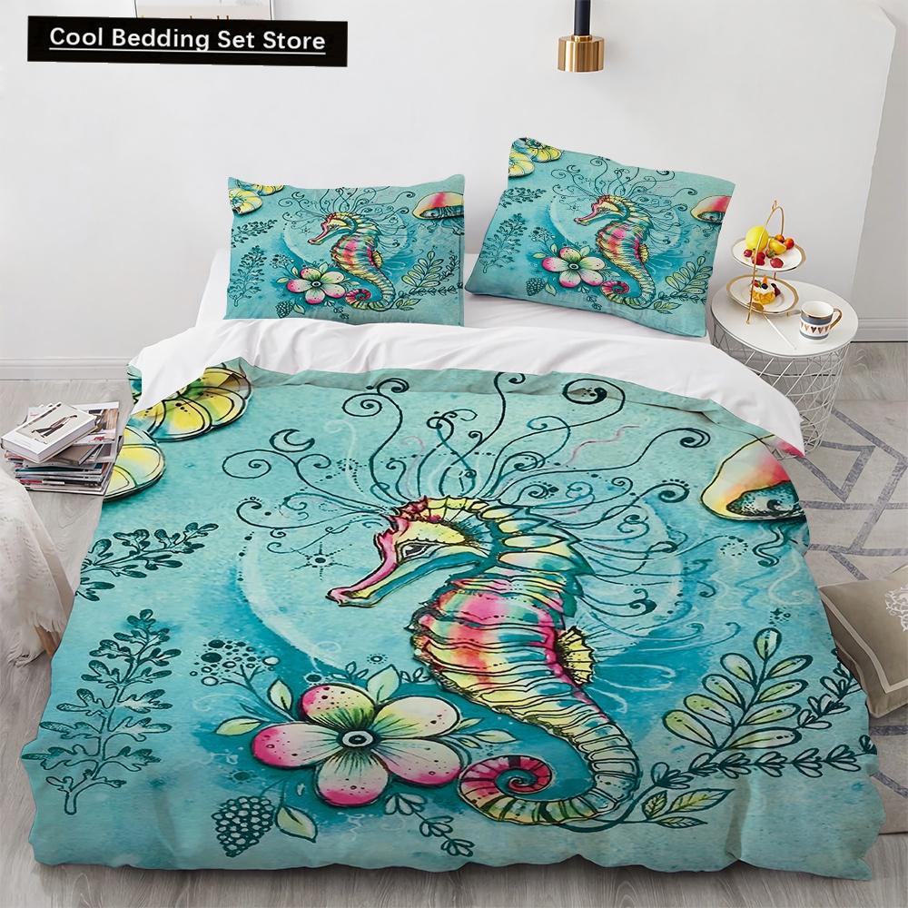 3D Octopus Duvet Cover King Queen Size Cute Cartoon Ocean Animal Bedding Set for Kids Teens Sealife 2/3pcs Polyester Quilt Cover