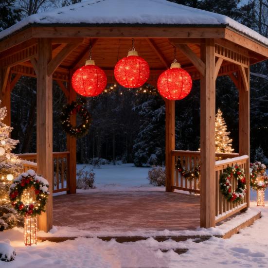 3Pcs Outdoor Hanging Christmas Light LED Illuminated Ornament Balls with 8 Lighting Modes And Timer Festive Sequin Ball for Porch Garden Decor