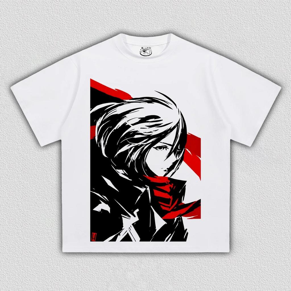 Animekaraktärer Mikasa Ackerman T-shirt Damer Herrar Attack on Titan Tryck Oversized Herr Dammode Streetwear hög kvalitet