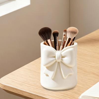 Office Supplies Storage Box with Bow Decor, 3D Printed Multifunctional Makeup Organizer, Brush Organizer Durable Plastic Cosmetic Case for Brushes And
