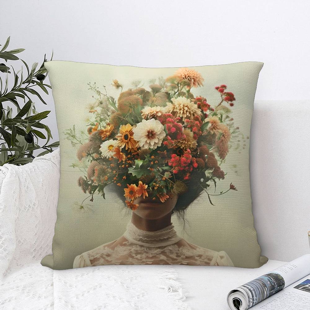 Art Flower Women Pillow Case Plush Fabric Soft Pillowcase Double Sided Print Sofa Cushion Cover Throw