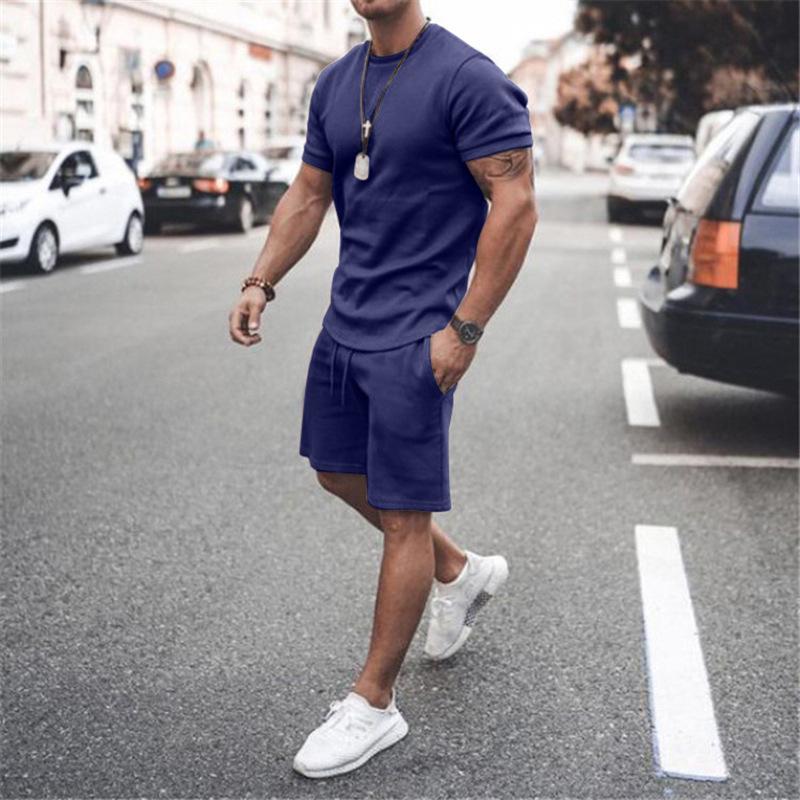 New Men's Summer Street Men's Short-sleeved Shorts Two-piece Men's Casual Sports Large Size Suit Men