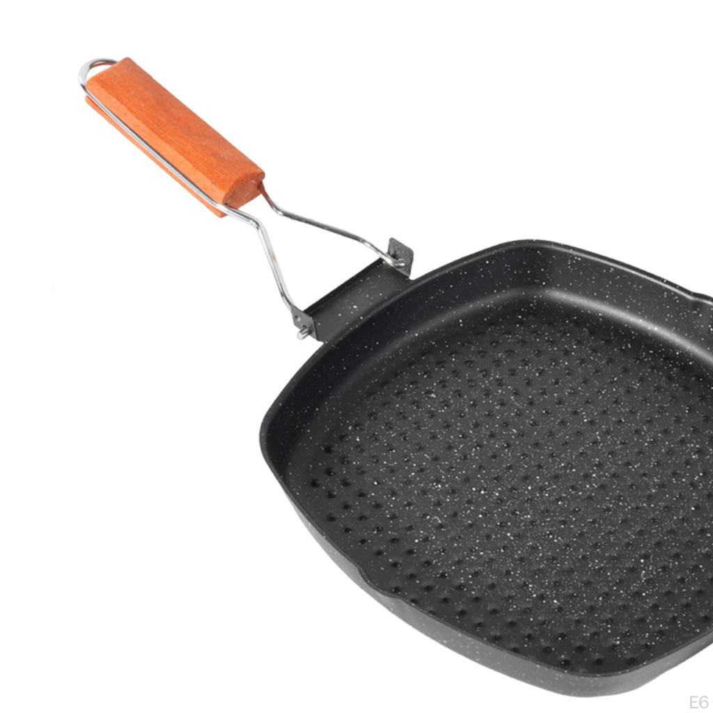 Steak Frying Pan Cookware Thickened Lightweight Nonstick Skillet with Foldable Handle for Kitchen