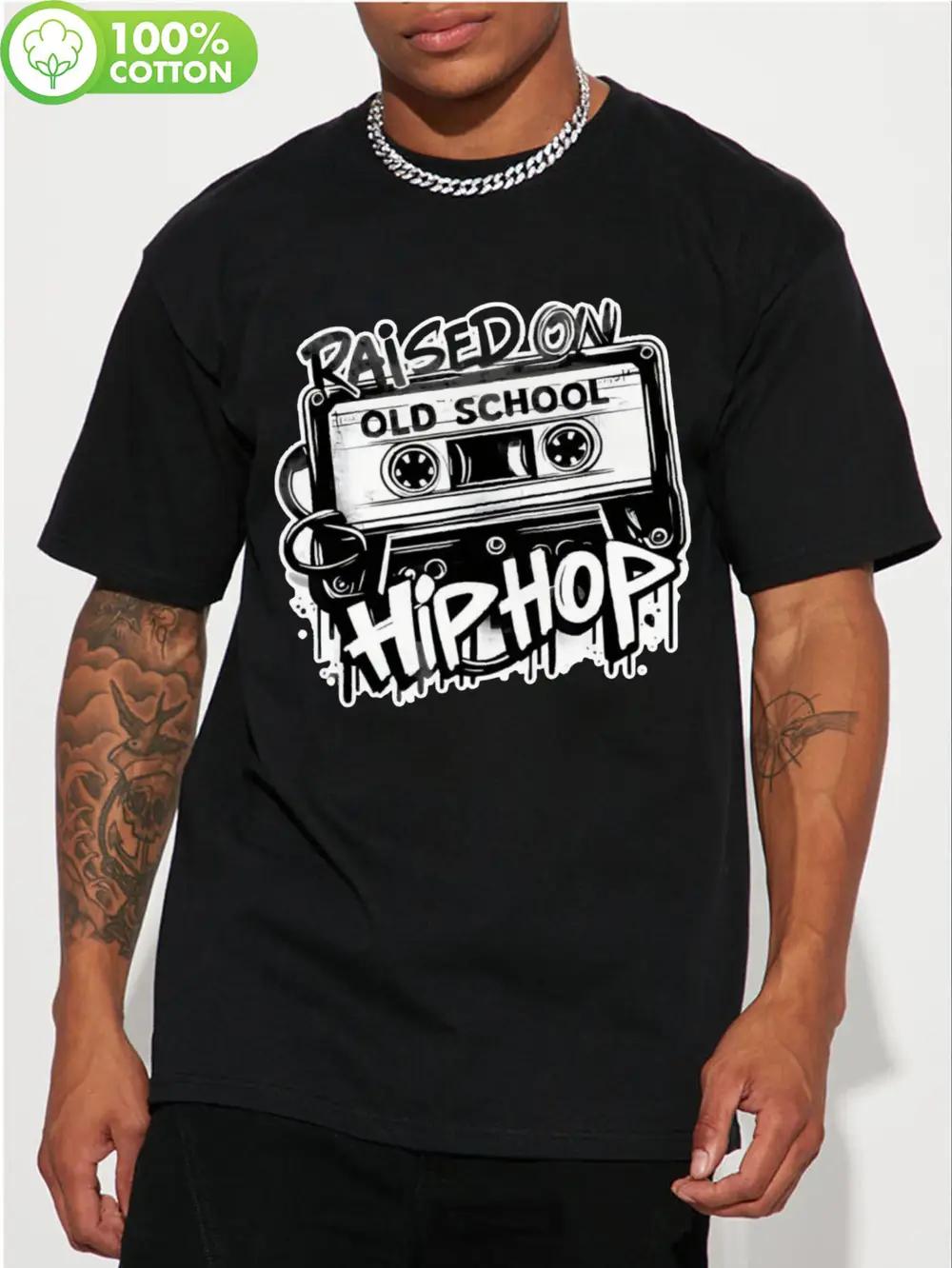 Local Raised on Old School Hip Hop Vintage Cassette Graphic T-shirt - 100% Cotton Regular Fit Retro Graffiti Tee for Casual Wear S